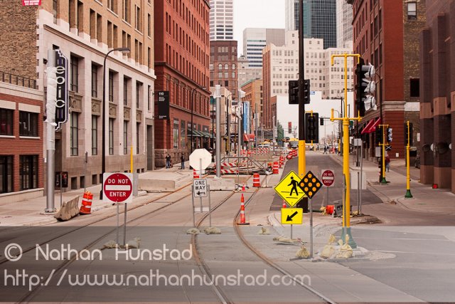 Construction on the Hiawatha LRT extension to Target Field.